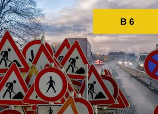 Update zu Bauarbeiten an der B6: Verzögerungen beim Einbau des Provisoriums Baustelle Schilder
