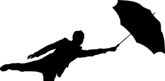 Silhouette Mann mit Schirm