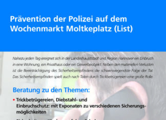 Prävention der Polizei auf dem Wochenmarkt Moltkeplatz in der List Flyer Präventionsteam der Polizei
