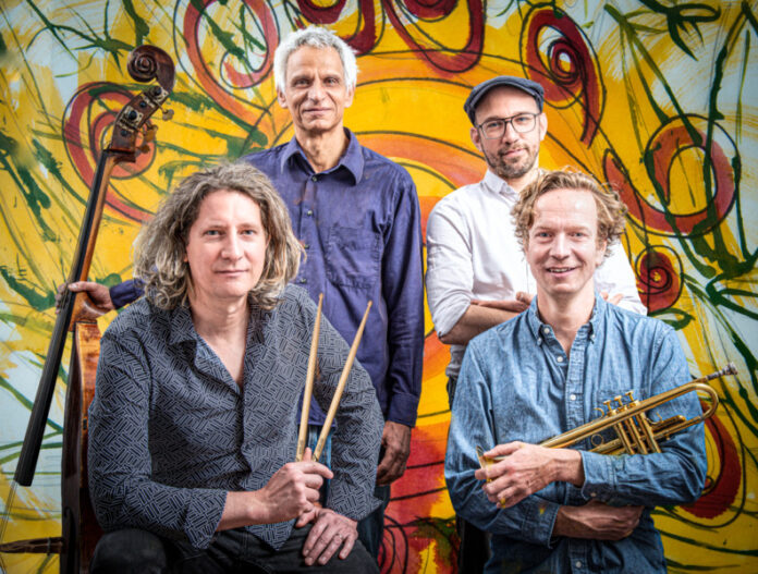 Jens Düppe Quartett, Links unten, Jens Düppe, Rechts, Fred Köster,oben links Christian Ramond, Lars Düppler , rechts oben, Siegburg 13.5.2021