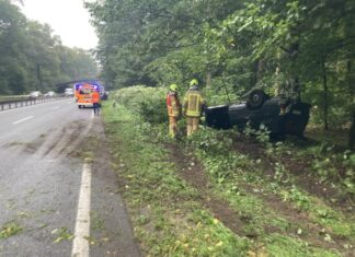 PKW überschlägt sich nach Verkehrsunfall auf dem Messeschnellweg PKW überschlagen