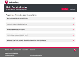 Niedersachsen schaltet Servicekonto frei Bildschirmdruck Serviceportal Niedersachsen