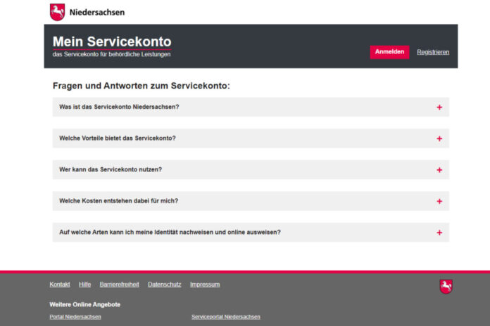 Bildschirmdruck Serviceportal Niedersachsen