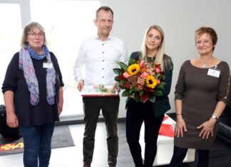 Der Ambulante Kinder- und Jugendhospizdienst des ASB Hannover freut sich über großzügige Spende für schwer erkrankte Kinder Anke Schneider (KiHo), Jochen Bitzer und Tatjana Celik (Dachser) sowie Birgit Sudmann (KiHo)