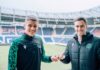 Nicolo Tresoldi (l.) mit 96-Sportdirektor Marcus Mann in der HDI Arena.