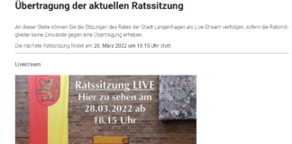 Screenshot - Stadt Langenhagen - Livestream Sitzung Stadtrat