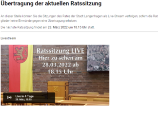 Erstmals Ratssitzung in Langenhagen im Livestream Screenshot - Stadt Langenhagen - Livestream Sitzung Stadtrat