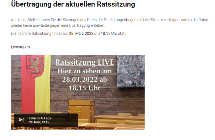 Screenshot - Stadt Langenhagen - Livestream Sitzung Stadtrat