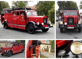 Korso historischer Feuerwehrfahrzeuge zum 29. Deutschen Feuerwehrtag in Hannover Collage historisches Feuerwehrfahrzeug