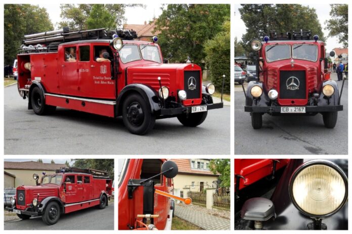 Collage historisches Feuerwehrfahrzeug