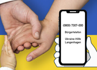 Stadt Langenhagen richtet Bürgertelefon für Ukraine-Hilfe ein Grafik Ukraineflagge-Hände
