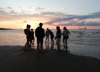 „Ferienhits 2022“ des Jugend Ferien-Service – jetzt für Sommer und Herbst anmelden Ferienhits 2022 - Jugendgruppe am Strand im Sonnenuntergang