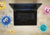 Laptop mit Corona-Grafiken