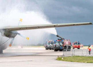 Hannover Airport: Über 150 Kräfte von Feuerwehr und Rettungsdienst sind bei der ICAO-Übung 2022 im Einsatz ICAO Übung an der Transall, an Halle 2. zusammen mit mehreren Rettungskräften