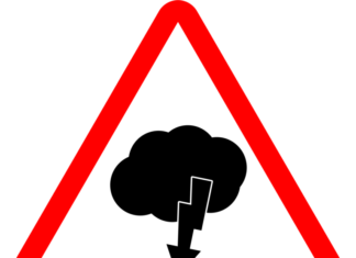 Aktuelle Unwetterinformation des Deutschen Wetterdienstes für die Region Hannover Verkehrsschild Gewitter - Wolke mit Blitz