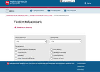 Freischaltung der Fördermitteldatenbank im FreiwilligenServer Niedersachsen Screenshot FreiwilligenServer des Landes Niedersachsen