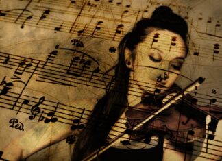 Orchester-Konzert der musikalisch Frühbegabten am 27. August in Hannover Grafik - Noten mit Geigerin