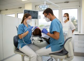 Studierende der Zahnmedizin suchen Patienten für ihre praktische Ausbildung Studentische Zahnbehandlung