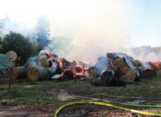 Fast 1000 Strohballen brennen neben der L190 zwischen Kibitzkrug und Mellendorf Strohballenbrand L190