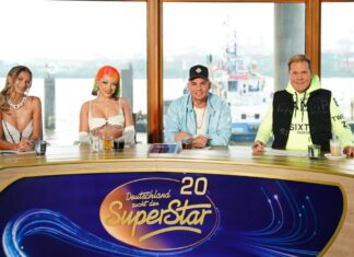 Jean Louis Pawellek aus Langenhagen bei DSDS Die Jury mit (v.l.) Leony, Katja Krasavice, Pietro Lombardi und Dieter Bohlen.