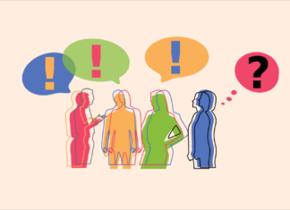 Langenhagens Landtagsabgeordneter Wook lädt zur Bürgersprechstunde am 15.5.2023 Grafik - miteinander sprechende Menschen