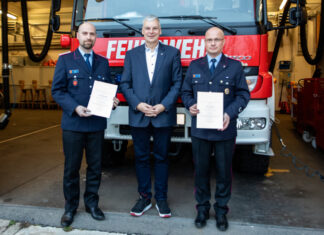 Ortsbrandmeister und Stellvertreter in Kaltenweide im Amt bestätigt (vo.li.) Florian Köpke, Mirko Heuer, Uwe Glaser.
