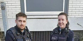 Die eingesetzten Bundespolizisten mit dem Hund