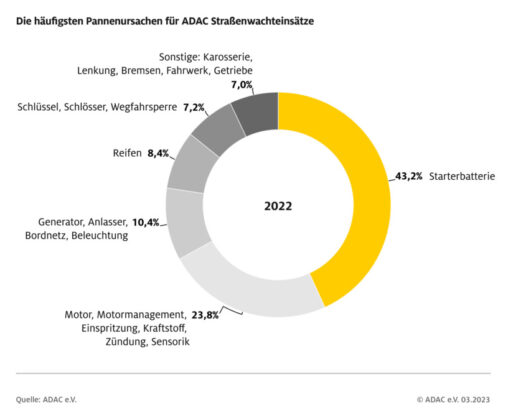 Grafik: Die häufigsten Pannenursachen für ADAC Straßenwachteinsätze 2022