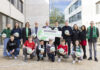 Bälleübergabe von Hannover 96 und GVH an Lehrkräfte und Schüler der Sophienschule in Hannover. - v.l.n.r. Peter Kindermann, Schulleiter Sophienschule, Ulf-Birger Franz, GVH Geschäftsführer, Marcus Mann, Sportdirektor Hannover 96 und Bastian Hellberg, Aufsichtsratsmitglied Hannover 96