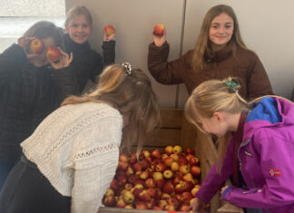 Spannende Erfahrungen und viel neues Wissen zum Thema Ernährung Mia Sophie Heine und Pia Wollenweber von der IGS Langenhagen freuen sich über die gespendeten Äpfel aus dem Alten Land zur fleischlosen Woche.
