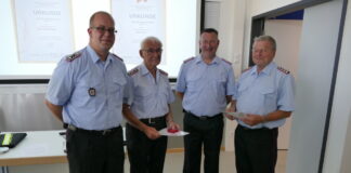 (vo.li. nach re.): Stell. OrtsBM Florian Kahle, Detlev Cohrs, OrtsBM Thomas Jathe, Hans-Dieter Manowski