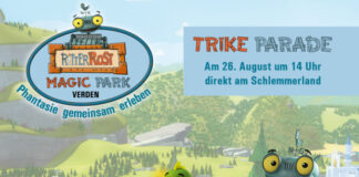 Poster: Am 26. August lädt der RitterRost Magic Park von 14:00 bis 15:30 Uhr zu einer spektakulären Trike-Parade und Fahrzeugausstellung ein.