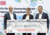 v. l. n. r. Hannovers Oberbürgermeister Belit Onay, Manuela Herbort, Konzernbevollmächtigte der DB für die Länder Niedersachsen und Bremen, Niedersachsens Verkehrsminister Olaf Lies