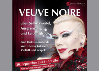Veuve Noire – Nachhilfe in Sachen Toleranz, Vielfalt und Respekt Drag Queen Veuve Noire am Mittwoch, den 20. September 2023 um 19 Uhr in der Aula des Schulzentrums Langenhagen