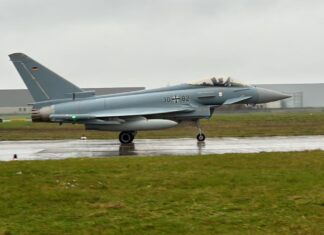„Hannover Shield 2023“ angelaufen Hannover Shield 2023 - Eurofighter landet auf dem Flughafen Hannover.