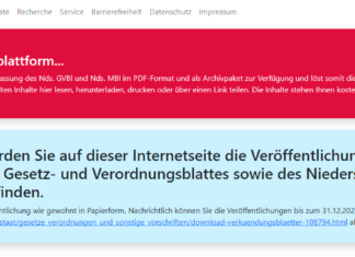 Amtliche Verkündung in Niedersachsen wird ab dem 1. Januar 2024 digital Screenshot: Offizielle Verkündungsplattform