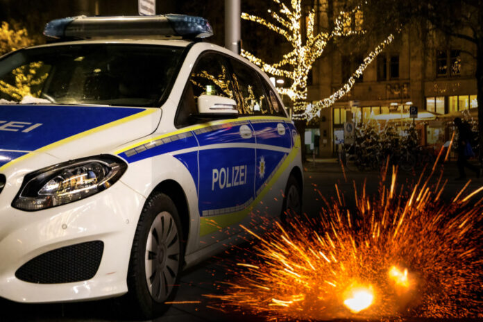 Collage Polizeifahrzeug / Silvesterböller