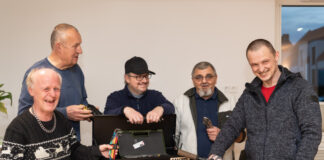 KSG - Fahrradwerkstatt Wiesenau. (vo.li.): Alwin Kudlinski, Gunter Halle, Jens Nolden, Andreas Zweig und Martin Piekarski.