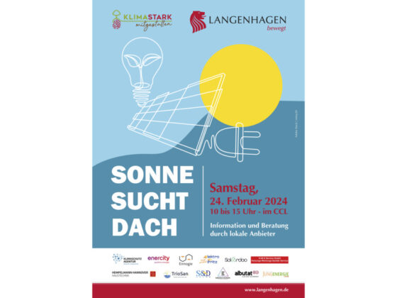 Plakat: "Sonne sucht Dach" in Langenhagen: Info-Ausstellung über Photovoltaik im CCL Langenhagen