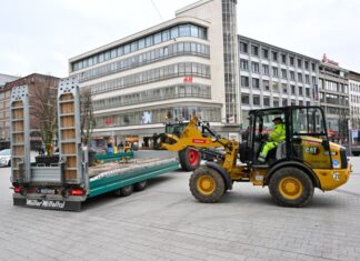 Zierkirschen und Zieräpfel bringen den Frühling in die Innenstadt Kübel mit Zierpflanzen sollen die Innenstadt verschönern.