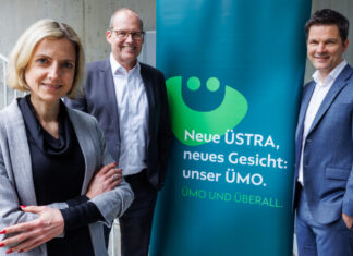 ÜMO: aus ÜSTRA, GVH und regiobus wird die neue ÜSTRA ÜMO - die neue ÜSTRA. (vo.li.): Elke van Zadel, Ulf-Birger Franz, Steffen Krach