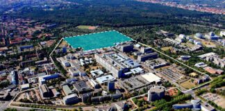 Luftbild mit Grafik / Neubau Baufeld Umriss