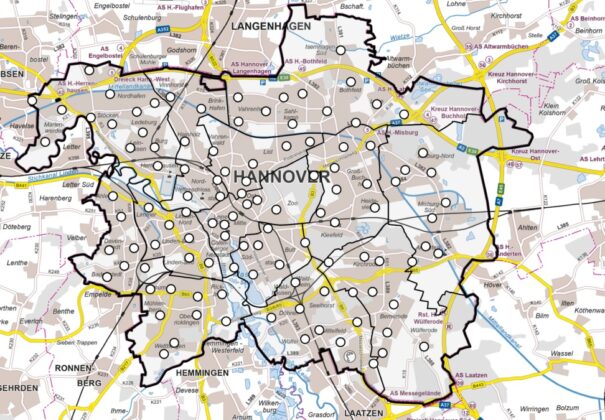 Grafik: Standorte der 112 Sirenen auf dem Stadtgebiet der Landeshauptstadt Hannover