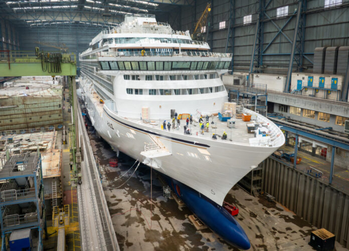 a large white ship in a building