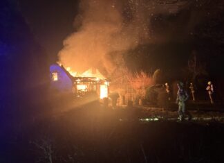 Gartenlaube in Hannover-Hainholz vollständig niedergebrannt Feuerwehr löscht brennende Gartenlaube in Hainholz.