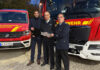 Schlüsselübergabe. Von links Dr. axel von der Ohe; Christoph Bahlmann und Michael Psarrianos.