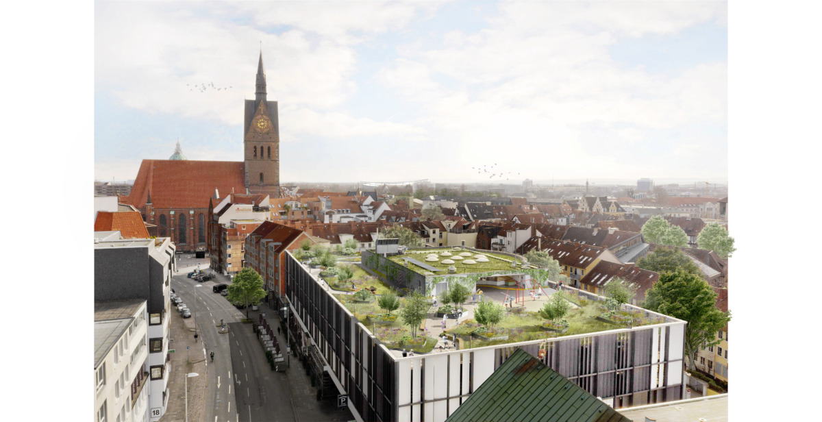 city roofwalks hannover: grüner dachgarten auf dem parkhaus schmiedestraße startet visualisierung city roofwalks