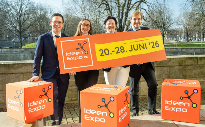 Auftakt zur IdeenExpo 2026, (v.l.n.r.): Falko Mohrs, Muriel Groß, Stanislava Plachá, Dr. Volker Schmidt). -Quelle.: (v.l.n.r. Falko Mohrs, Muriel Groß, Stanislava Plachá, Dr. Volker Schmidt.