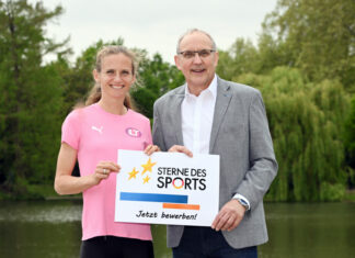 sterne des sports 2026 - schirmherrin fabienne königsstein und volksbank-chef jürgen wache freuen sich auf viele bewerbungen für die sterne des sports.