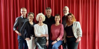 Der neue Vorstand der Klangbüchse e.V. (hinten): Roman Sickau, Harald Hesse, Jürgen Köhler (vorne): Tanja Nafziger, Renate Kunze, Andrea Jocksch, Inga Herrmann.